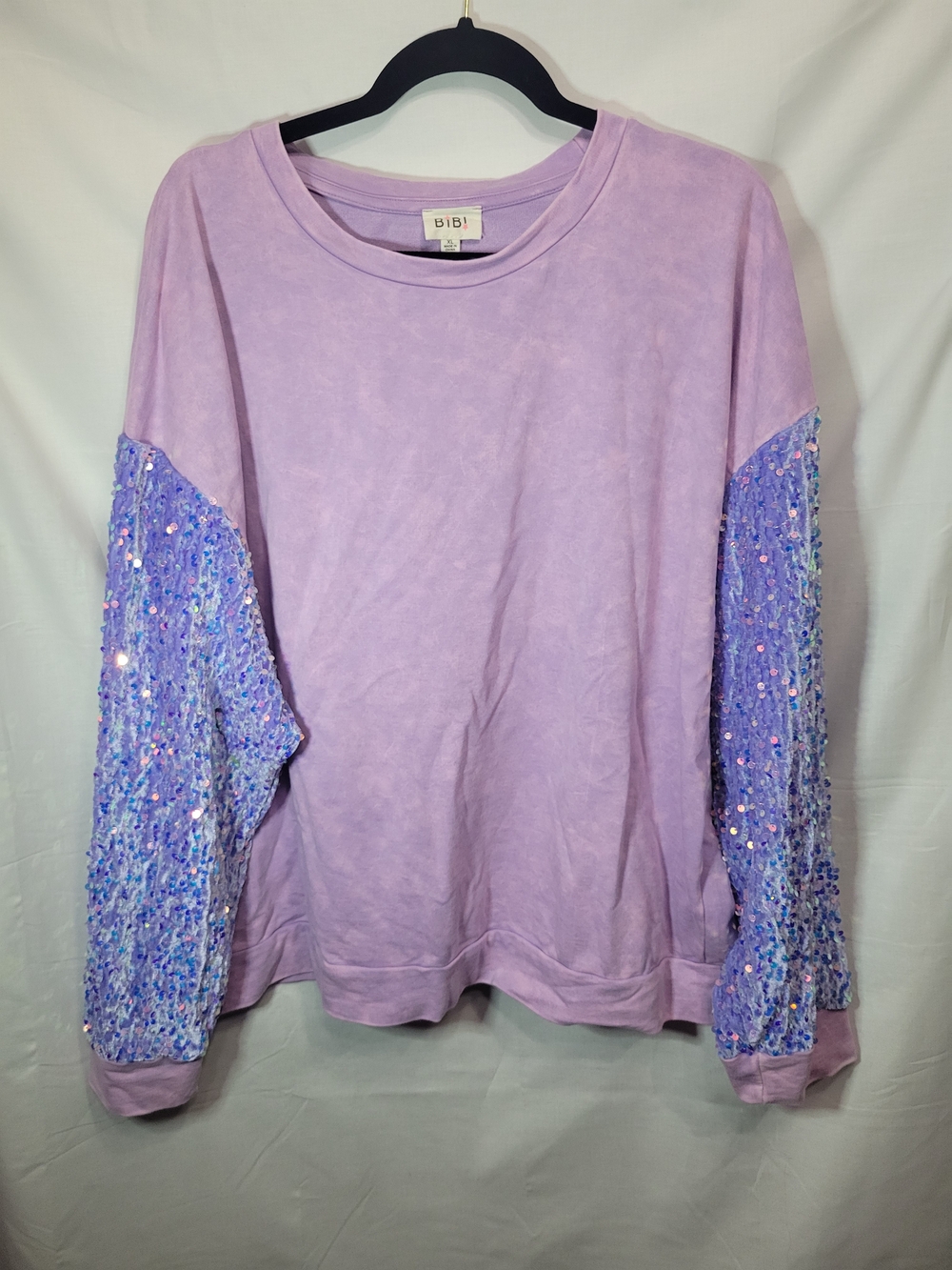 BiBi Lilac Sequin-Sleeve Crewneck Sweater